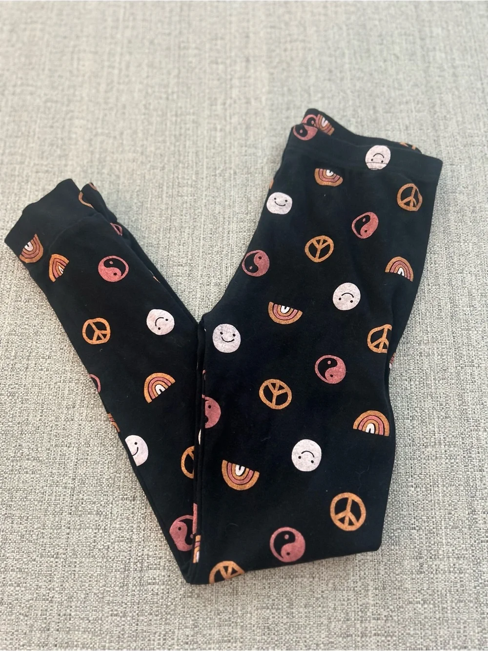 Carter's Black Pajama Set with Peace Signs, Rainbows & Smiley Faces. Size 10
